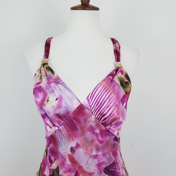 Donna Ricco NY Purple Floral Silk Midi Dress - Picture 3 of 8